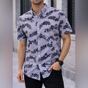 Tropical Print Men's Shirt L purple